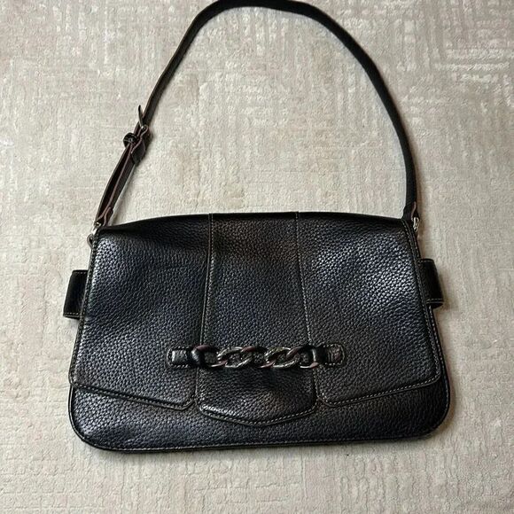 Brighton Handbags - Brighton Black Pebbled Leather Chain Accent Multi Compartment Bag